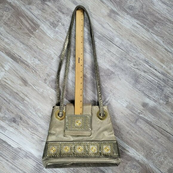Bags by Pinky Vintage Metallic Silver Leather Shoulder Gold Studs Grommets USA - Picture 14 of 16